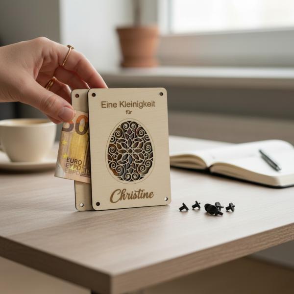 Holzkarte zu Ostern: Stilvolle Geldgeschenke personalisiert mit Namen – Die perfekte Geschenkidee für deine Liebsten!